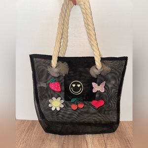 Y2K Mesh Beach Tote Strawberry Cherry Smiley Bag Beachcore Vacation Resortwear
